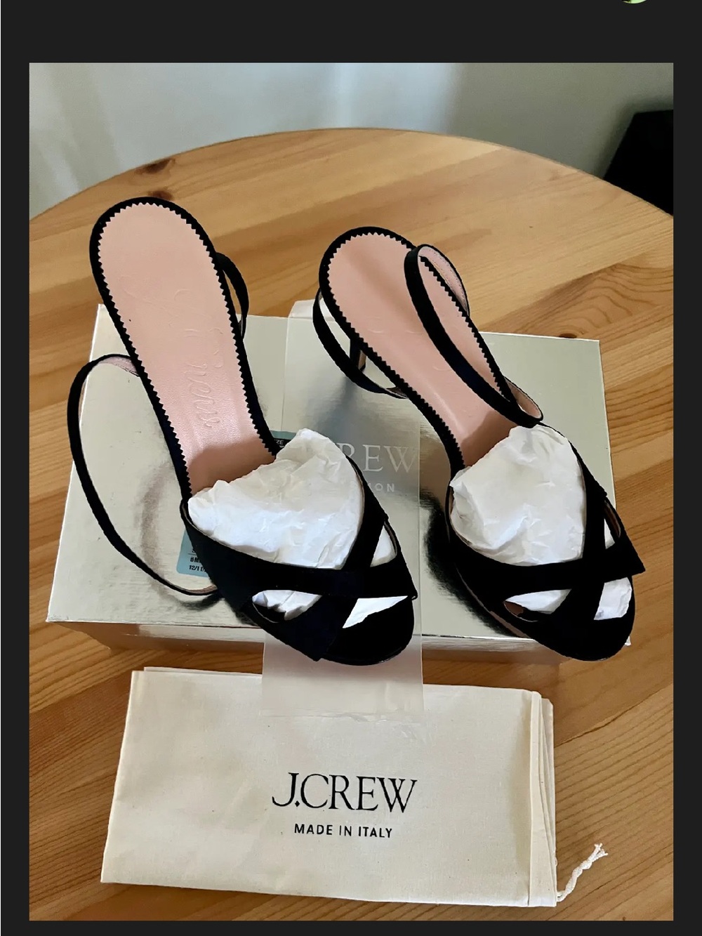 J. Crew Black Slingback Crisscross Heels with Pink Insole